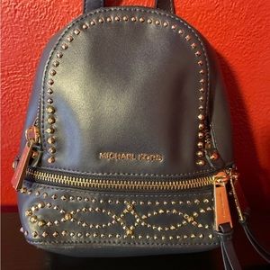 Michael Kors Rhea Navy Blue Leather Mini Backpack